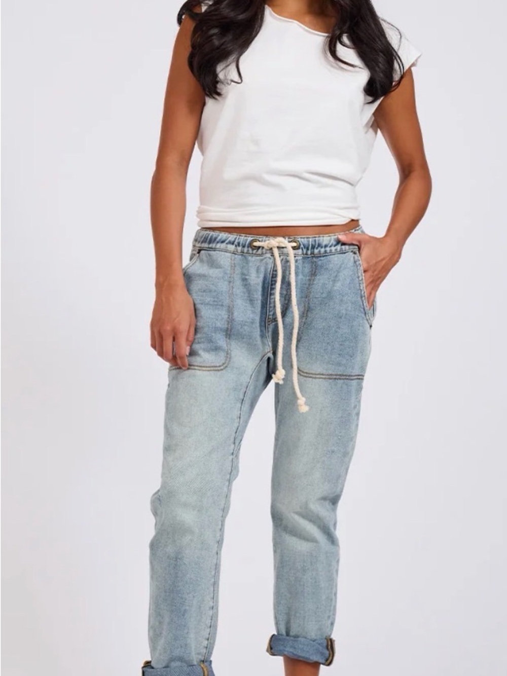 ONE Teaspoon Shabbies High Waist Drawstring Boyfriend Jeans - Montana - Small
